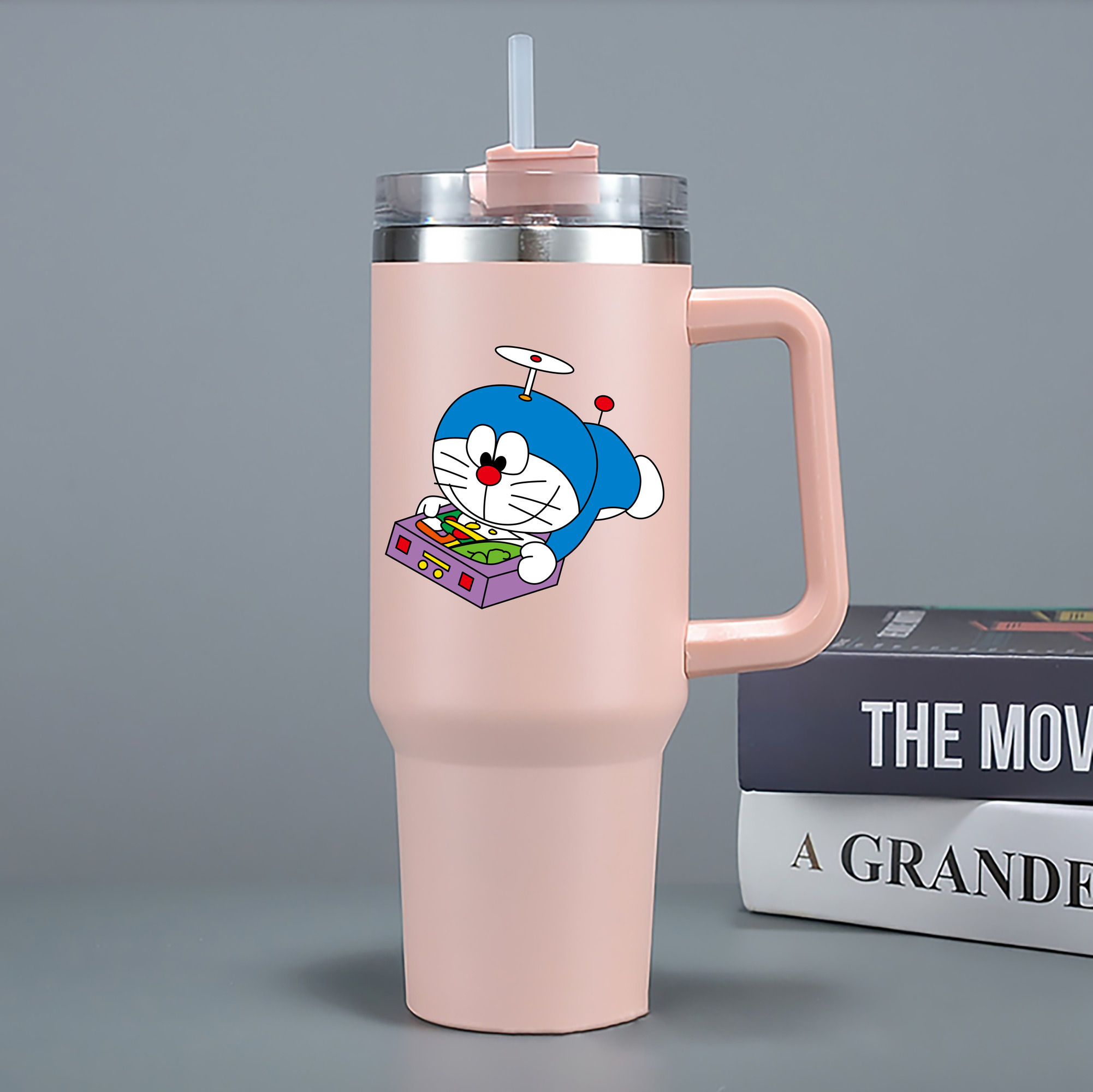 （画像用） ドラえもん Doraemon 1200mL車用タンブラー - クリスタルステッカー（プラスチックストロー付き）